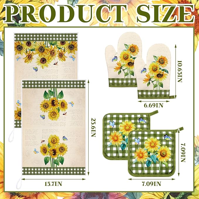 Leinuosen 6 Novelty Sunflower Kitchen Towels Kitchen Decor and Accessories Set - Image 3