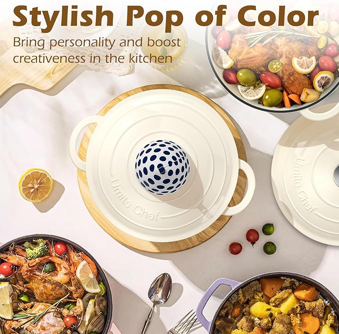 Umite Chef Enameled Cast Iron Dutch Oven-7QT Pot - Image 9