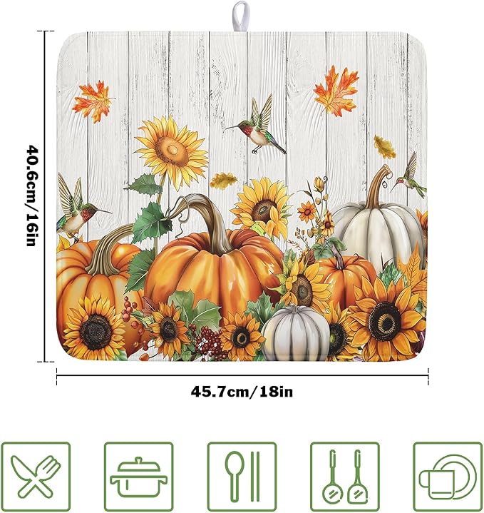 Fall Sunflower Maple Leaves Dish Drying Mat - Image 2