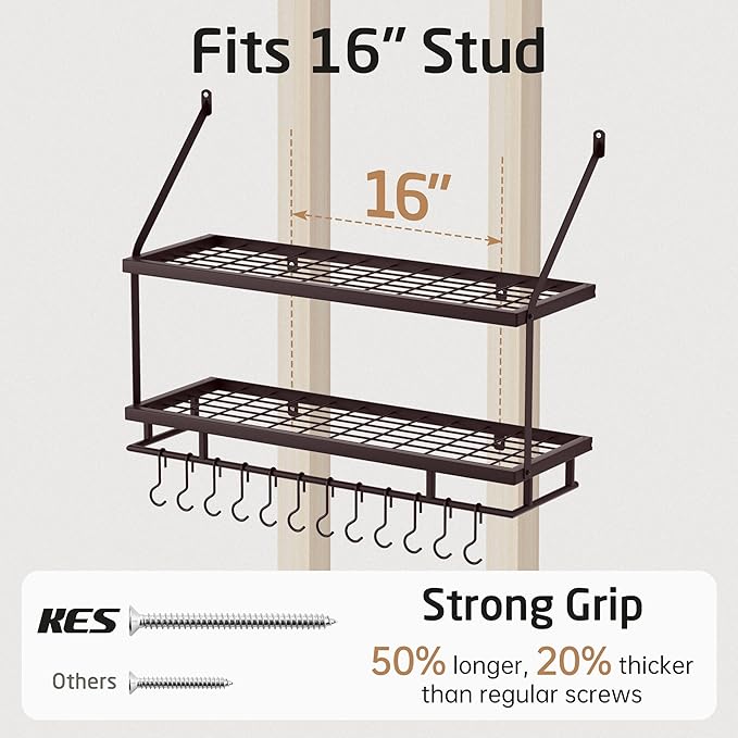KES 30-Inch Oiled Bronze Pot Rack Wall Mounted, 2-Tier Hanging Pot and Pan - Image 7