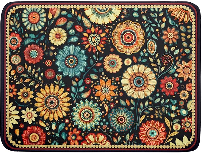 Boho Floral Dish Drying Mat for Kitchen Counter Absorbent Microfiber Flowers by Giwawa