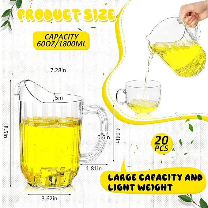 Tessco for you 20 Pcs Plastic Pitchers 60 Ounce Clear Restaurant Jug Large - Image 2