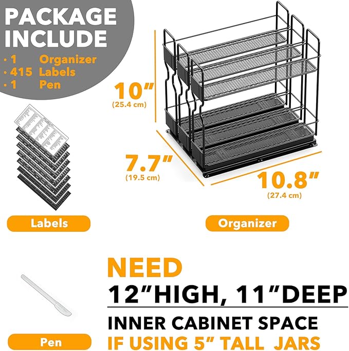 SpaceAid Pull Out Spice Rack Organizer, Heavy Duty Slide Out Seasoning Kitchen - Image 6
