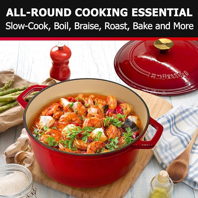 MUELLER HOME 7.5 QT Enameled Cast Iron Dutch Oven, Heavy-Duty Casserole Dish - Image 6