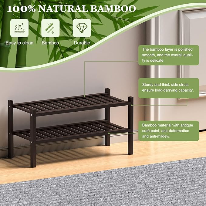 ROMGUAR CRAFT 2 Tier Bamboo Shoe Rack - Image 6