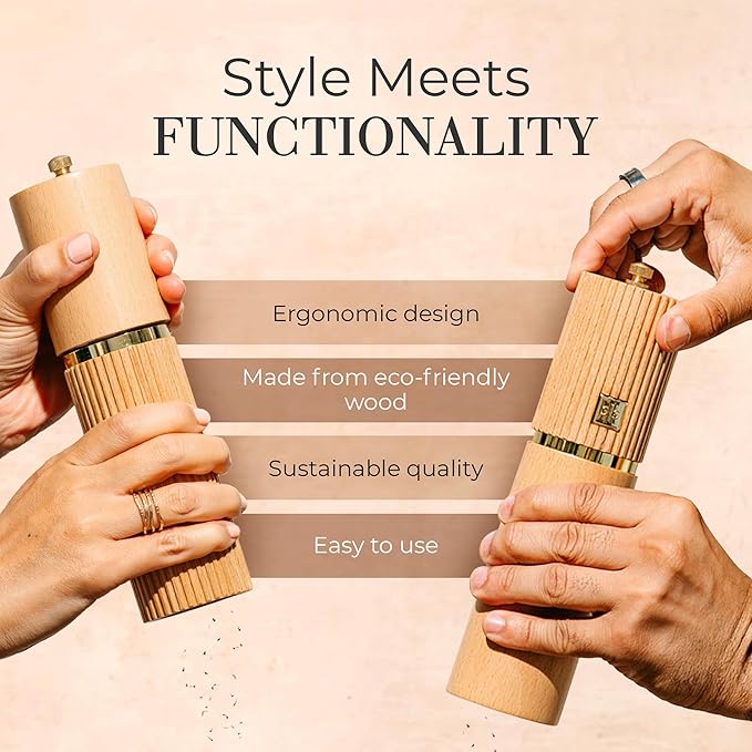 Wooden Salt and Pepper Grinder Set – Refillable Manual Salt and Pepper Mills - Image 5
