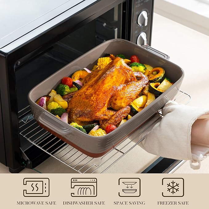 MALACASA 4.8 Qt Lasagne Dishes for Oven, 9 x 13 Inches Brown Ceramic Oven Dish - Image 4