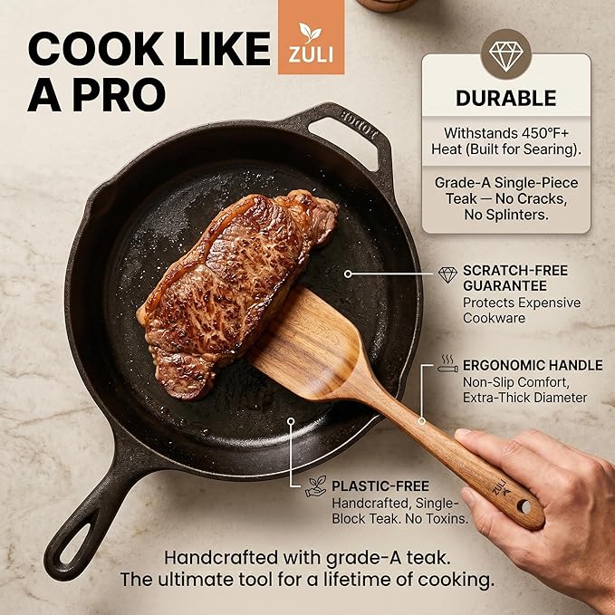 6-Piece Teak Wooden Cooking Utensil Set – Wooden Spoons & Spatulas - Image 6
