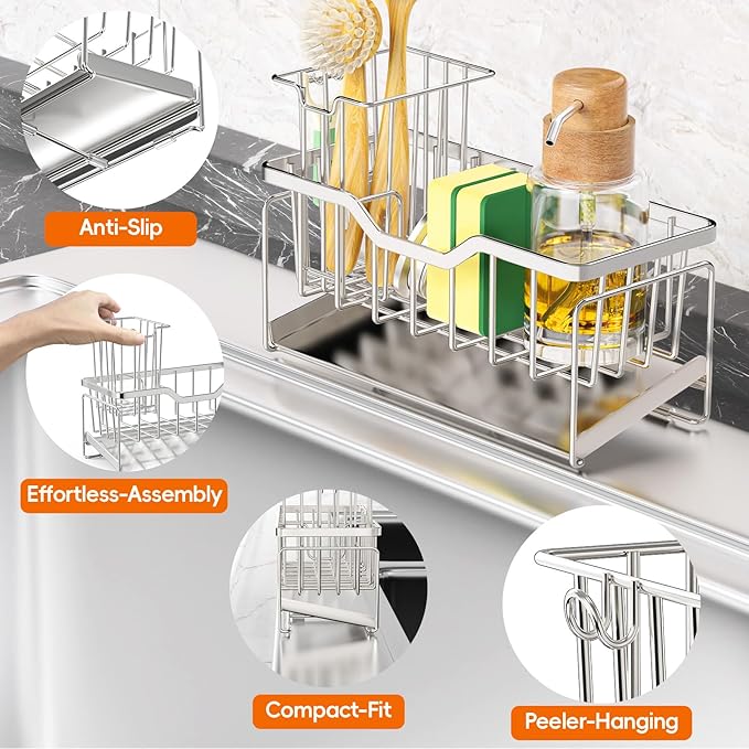 StorageRight Kitchen Sink Caddy Organizer, Rustproof Sponge Holder - Image 2