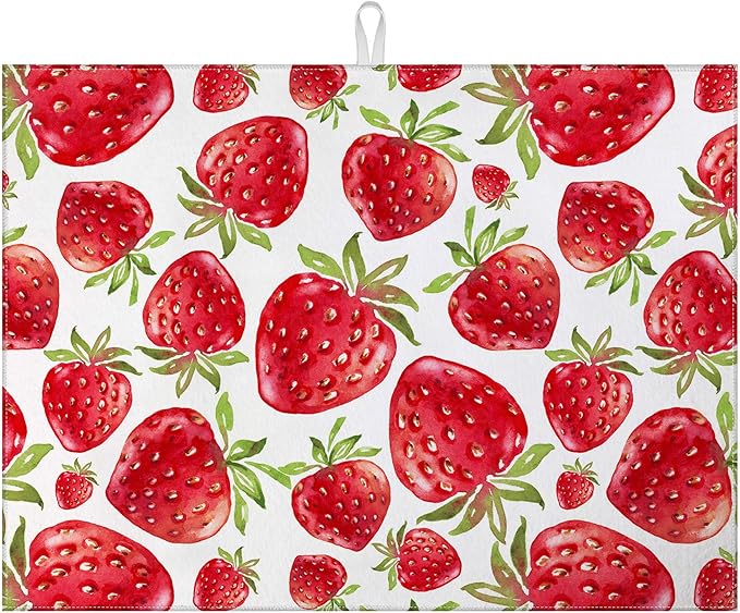 Strawberry Dish Drying Mat for Kitchen Counter Drying Pad Absorbent Reversible by MOUNTANLLY