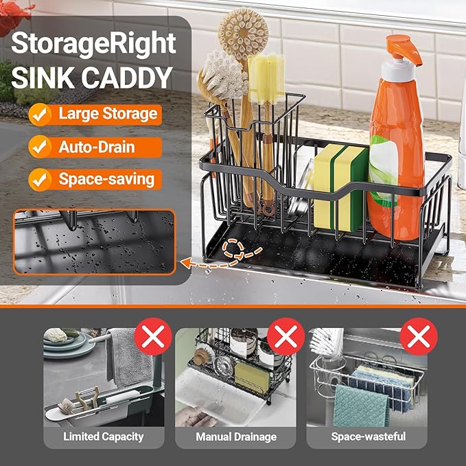 StorageRight Kitchen Sink Caddy Organizer, Rustproof Sponge Holder - Image 4