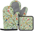 Bird Oven Mitts and Pot Holders Sets 3PCS, Floral Botanical Print Silicone Oven by Unknown