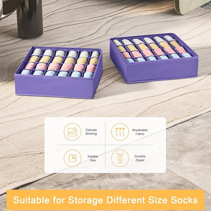 Joyoldelf Sock Drawer Organizer Divider 2 Packs Underwear Organizer, 24 Cell - Image 6