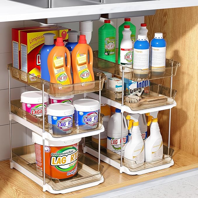 Delamu 2 Pack 3-Tier Bathroom Under Sink Organizers and Storage, Pull Out Clear - Image 7