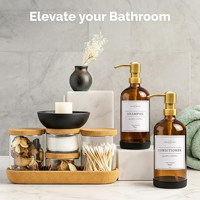 Vine Creations Amber Glass Soap Dispenser, 2 Pack Kitchen Soap Dispenser Set - Image 6