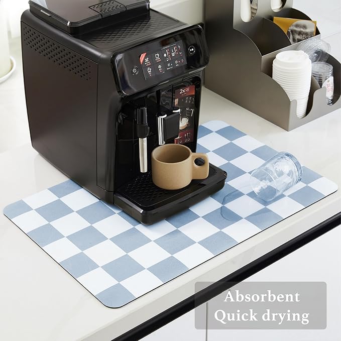 Checkered Dish Drying Mat for Kitchen Counter, Coffee Bar Station Accessories - Image 4