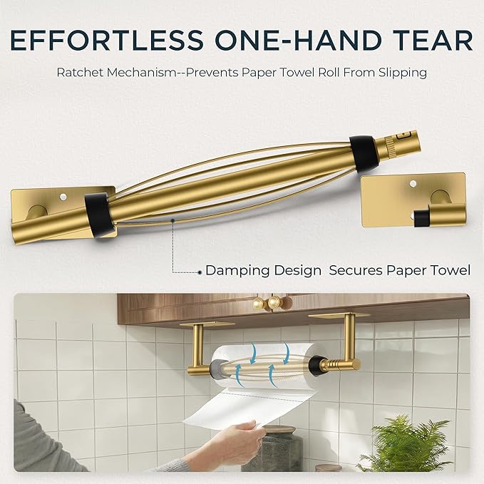 FORIOUS Paper Towel Holder Under Cabinet, Single Hand Operable - Image 4