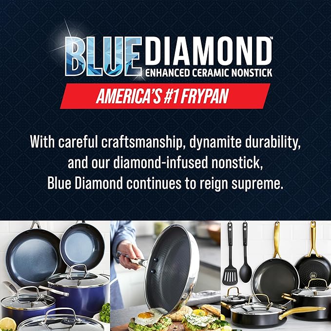 Blue Diamond Hybrid Nonstick Stainless Steel 16 Piece Cookware Set, Tri-Ply - Image 8