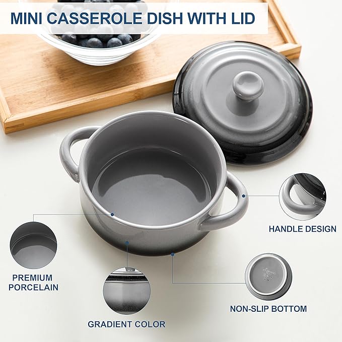 LOVECASA Mini Cocotte with Lid, 12 OZ Small Casserole Dish - Image 7
