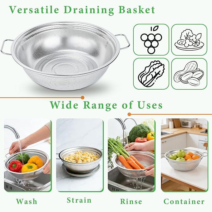 Colander Set of 3, Stainless Steel Micro-Perforated Colanders Strainers - Image 6