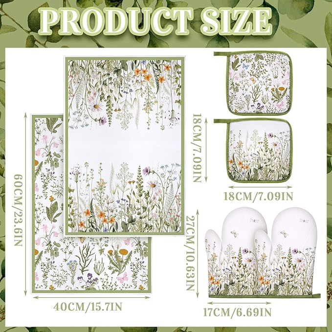 Leinuosen 6 Wild Flower Kitchen Towels Kitchen Decor and Accessories Set Floral - Image 3
