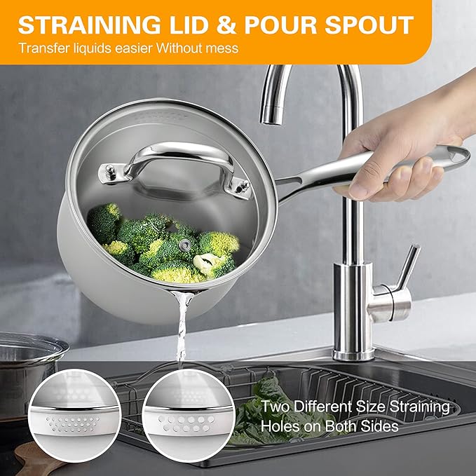 Stainless Steel Saucepan with Glass Lid, 3.5 Quart Multipurpose Sauce Pan - Image 6