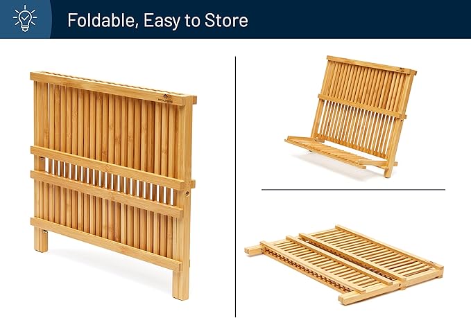 RoyalHouse Premium Natural Bamboo Dish Rack, Collapsible Dish Drainer, Foldable - Image 4