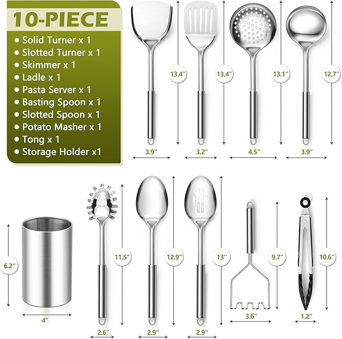 E-far Cooking Utensils Set, 10-Piece Stainless Steel Kitchen Utensils - Image 2