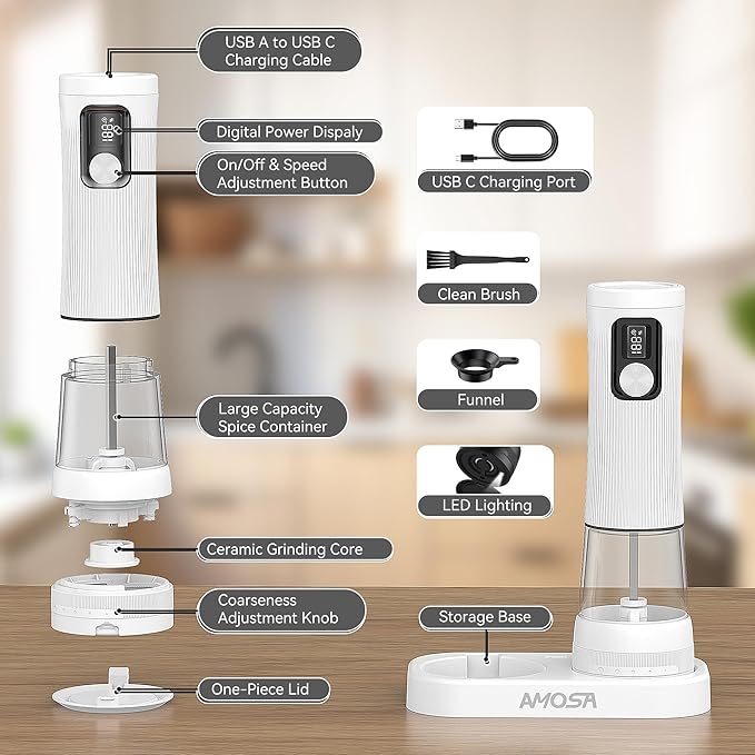 Electric Salt and Pepper Grinder Set, Upgrade 2-Speed Setting, External 5 - Image 9