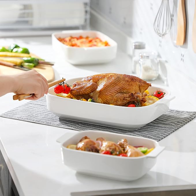 MALACASA Casserole Dishes for Oven, Ceramic Baking Dishes Set of 3, Rectangular - Image 7