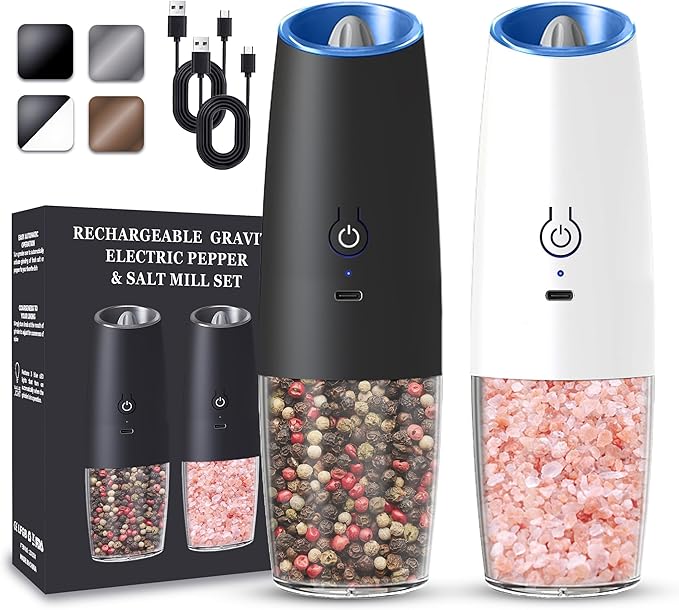 UNNEES Rechargeable Electric Salt and Pepper Grinder set of 2, gravity electric by UNNEES