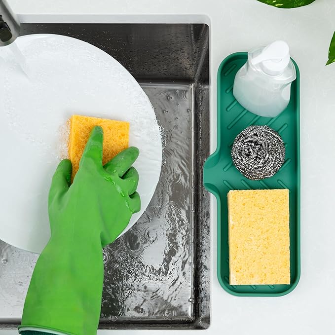 Zulay Kitchen Large Silicone Sponge Holder – Flexible Sink Organizer Tray - Image 3