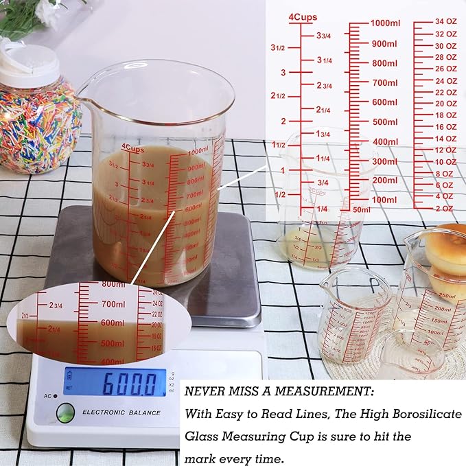 3 Piece Glass Measuring Cup Set, Includes 2-Cup, and 8-Cup High Borosilicate - Image 3