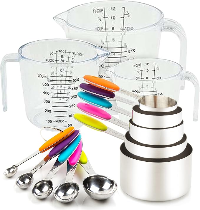Measuring Cups and Spoons Set 13 Piece. Includes 10 Stainless Steel Measuring by CONTROLKITCHEN