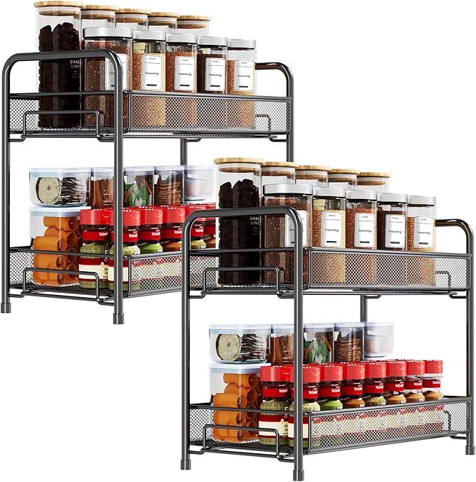 Spice Rack Organizer for Countertop 2 Pack, 2-Tier Counter Foldable Metal by Xpatee