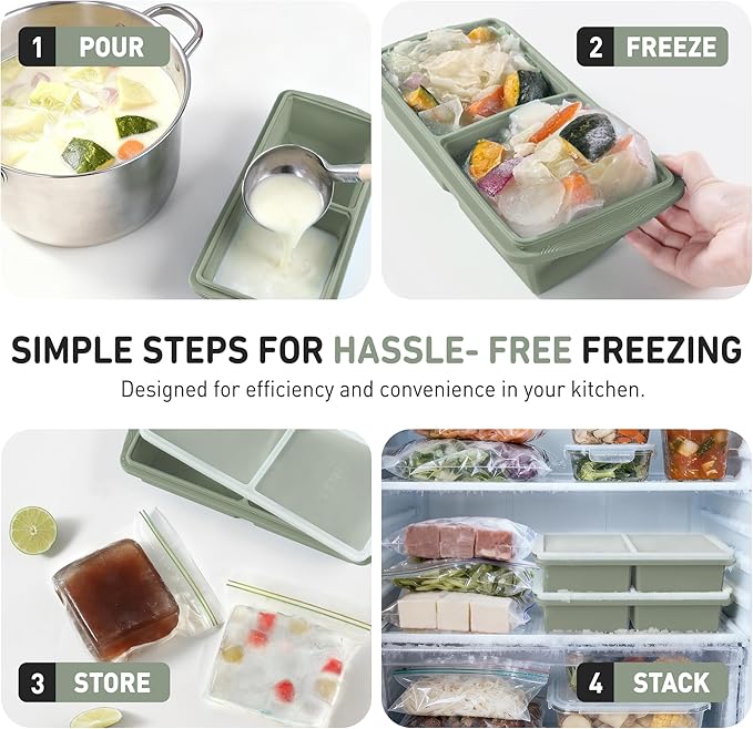 Silicone Freezer Tray with Lid Soup Freezer Container Molds with Steel - Image 6
