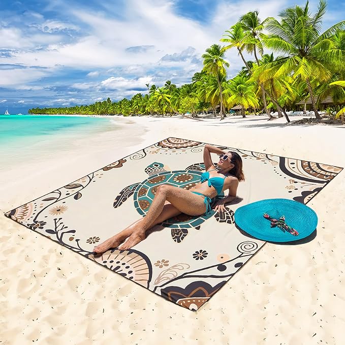 WIWIGO Beach Blanket Waterproof Sandproof Beach Mat 79" X 83"/10'x9'for 2-8 - Image 4