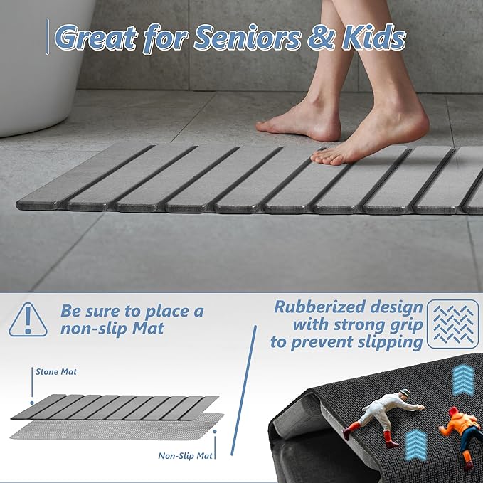 AWW Foldable Stone Bath Mat, Quick Dry Diatomaceous Earth Bath Mat - Image 4