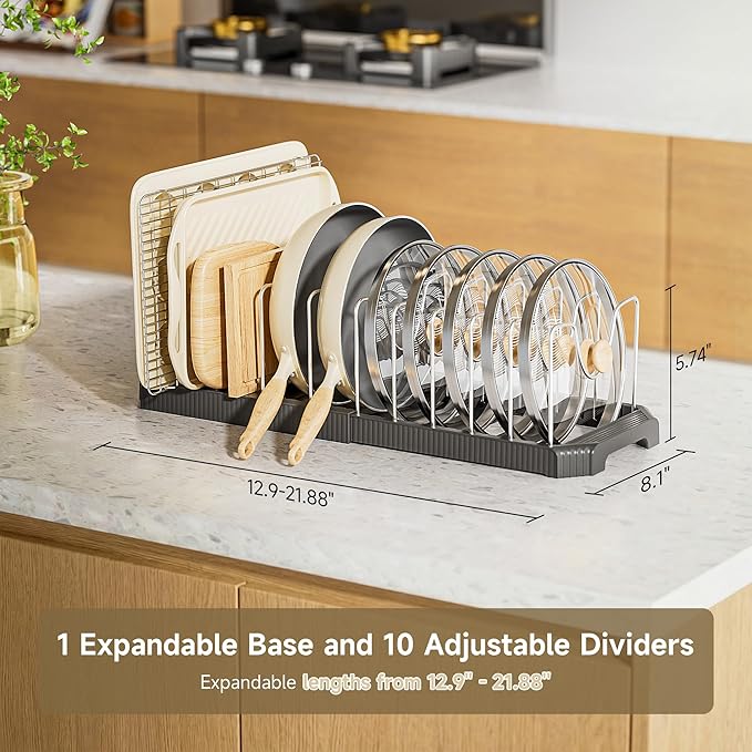 MUDEELA Pot Lid Organizer Rack for Cabinet, Expandable Pots and Pans Organizer - Image 2