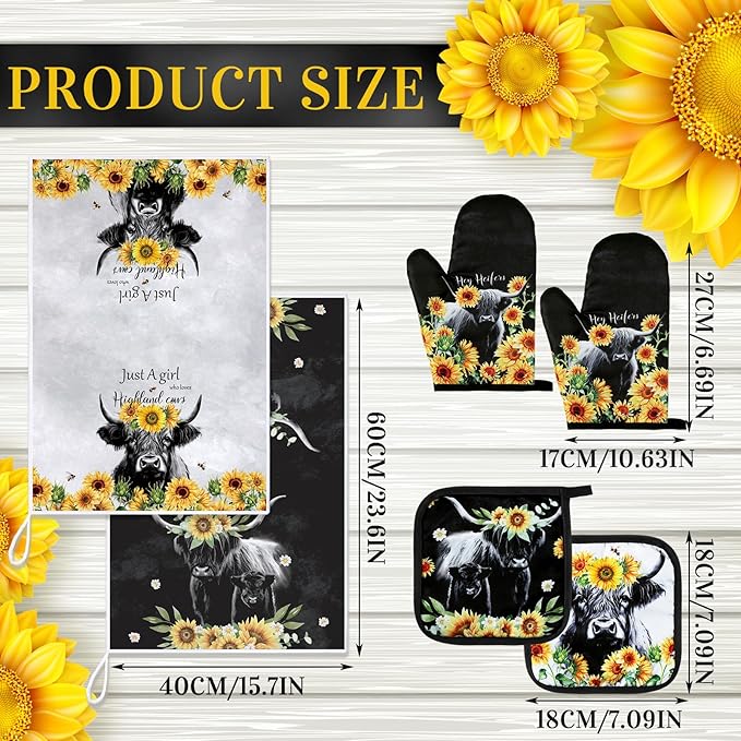 Leinuosen 6 Sunflower Cow Kitchen Towels Kitchen Decor and Accessories Set - Image 3