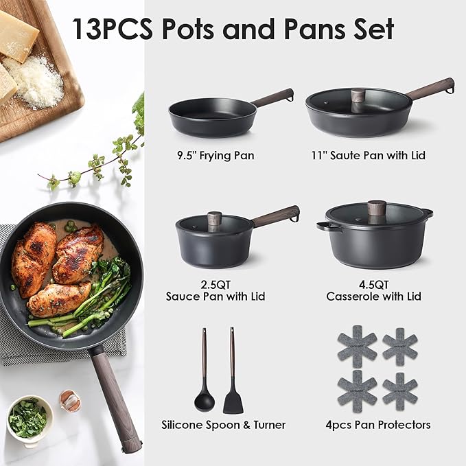 SENSARTE 13Pcs Pots and Pans Set Nonstick Cookware Set Kitchen Cooking Frying - Image 2