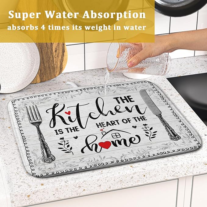 White Kitchen Dish Drying Mat 16x18 Inch Knife Fork Dish Drainer Rack Mats - Image 7