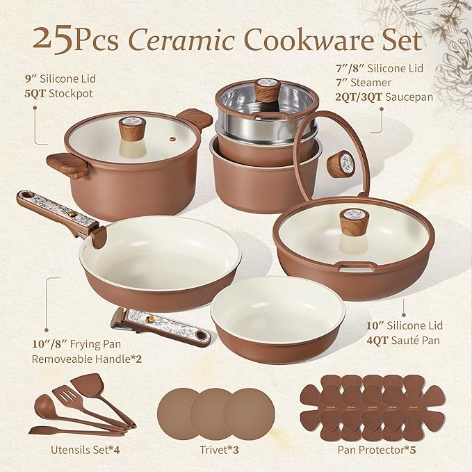 CAROTE 25-Piece Ceramic Cookware Set, Nonstick Pots and Pans Set - Image 2