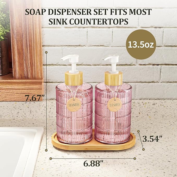 MASADI Soap Dispenser Set with Bamboo Tray, Dish and Hand Soap Lotion Dispenser - Image 2
