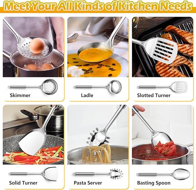 E-far 6-Piece Cooking Utensils Set, Stainless Steel Kitchen Utensils, Metal - Image 3