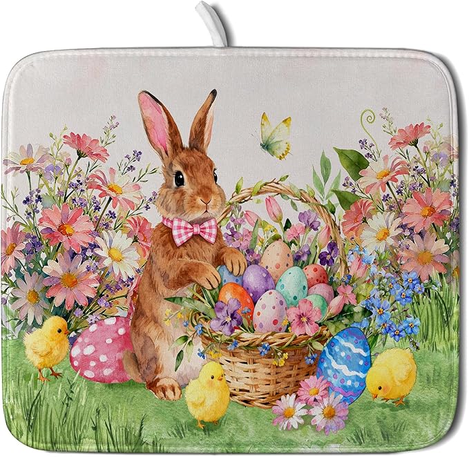 Spring Easter Dish Drying Mat for Kitchen Counter Colorful Egg Holiday by Giwawa
