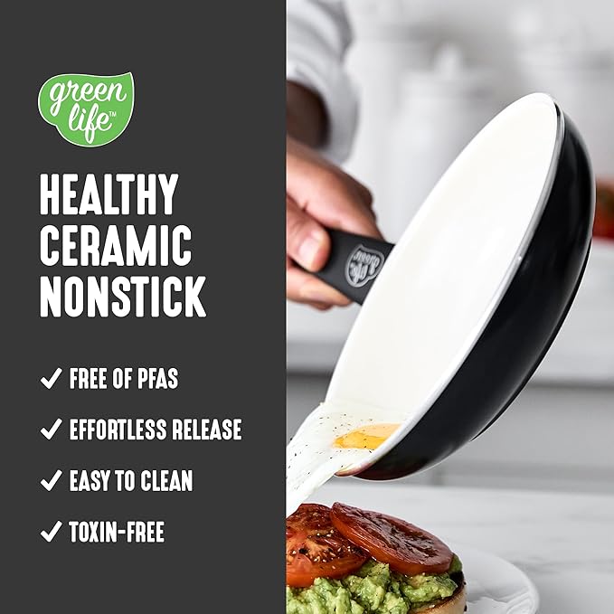 GreenLife 16 Piece Nonstick Cookware Set, Soft Grip Non-Toxic PFAS-Free Ceramic - Image 2