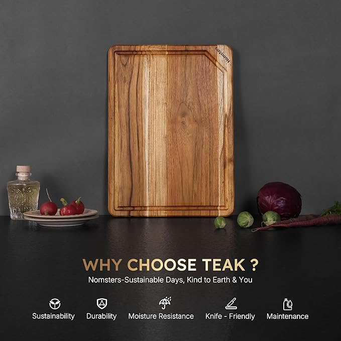 15'' Teak Wood Cutting Board for Kitchen Non Slip Over Sink Charcuterie Board - Image 3