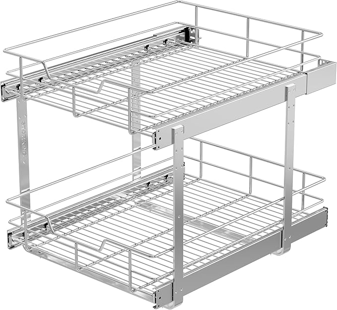 2 Tier Pull Out Cabinet Organizer 18" W X 22" D, Slide Out Drawers by STORKING