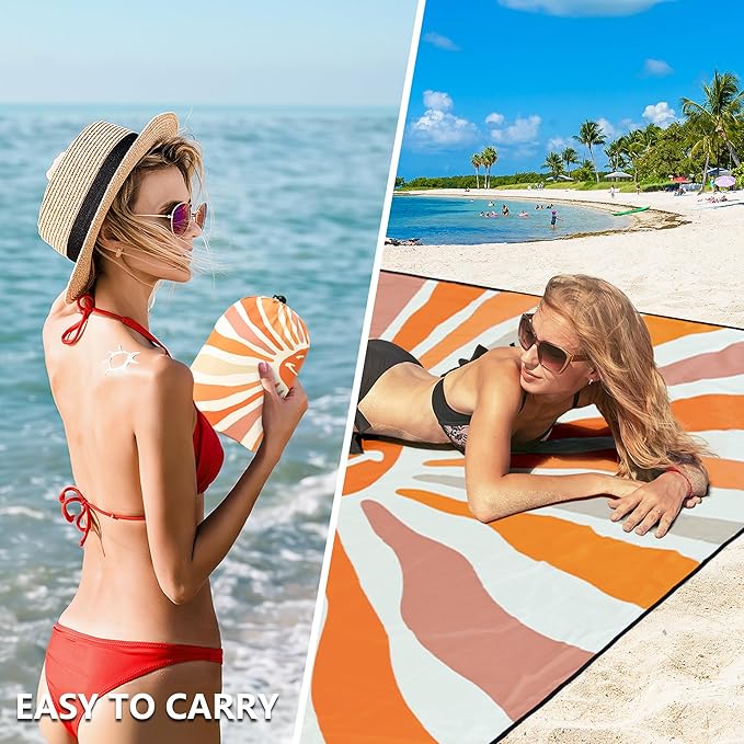 WIWIGO Beach Blanket Waterproof Sandproof Beach Mat 79" X 83"/10'x9'for 2-8 - Image 4